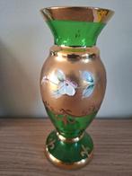 Geschilderd oud vaasje in groen glas, Moins de 50 cm, Verre, Utilisé, Vert