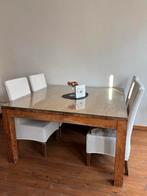 Vierkante eikenhouten tafel, Huis en Inrichting, Complete eetkamers, Ophalen, Gebruikt, Landelijk, 4 tot 6 stoelen