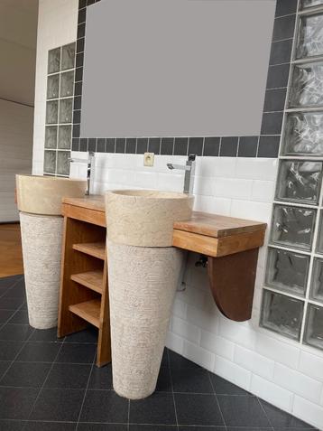 Dubbele lavabo met houten meubel, 25 à 50 cm, Lavabo ou Évier, Moins de 100 cm, 150 à 200 cm