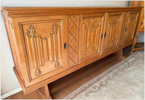 Set van 2 stijlvolle massief eiken buffetkasten, Huis en Inrichting, Kasten | Buffetkasten, Zo goed als nieuw, Met lade(s), Met deur(en)
