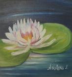klein olieschilderij waterlelie (20x20cm), Antiek en Kunst, Ophalen of Verzenden