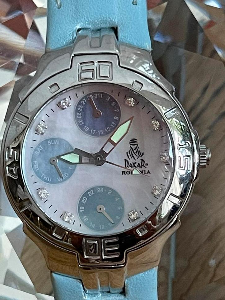 Vintage Rodania Dakar parelblauw horloge, Handtassen en Accessoires, Horloges | Dames, Gebruikt, Polshorloge, Overige merken, Staal