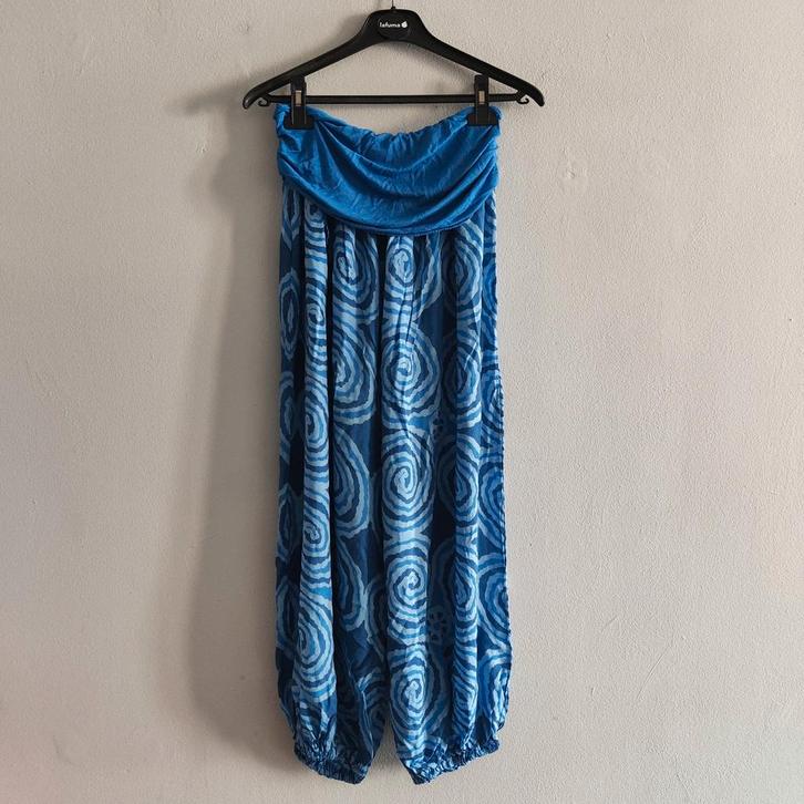 Boheemse blauwe harembroek, maat L, licht en comfortabel, Kleding | Dames, Broeken en Pantalons, Gedragen, Maat 42/44 (L), Blauw