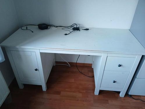 Wit bureau met 2 lades en deur, Huis en Inrichting, Bureaus, Gebruikt, Bureau, Ophalen