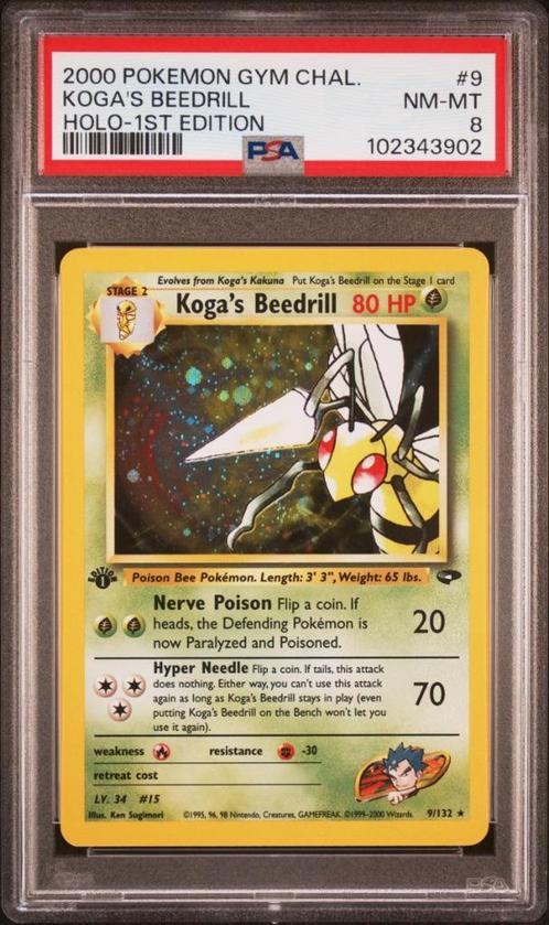 9/132 koga's beedrill 1e psa 8 € 110,00 holo, Hobby en Vrije tijd, Verzamelkaartspellen | Pokémon, Losse kaart, Ophalen of Verzenden