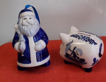delfts blauw: Kerstman met rugzak (kerstboomversiering) beschikbaar voor biedingen