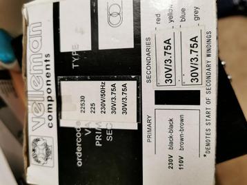 Transfo 2 X 30V/3.75A 225 VA 220 / 110 dispo 2 beschikbaar voor biedingen