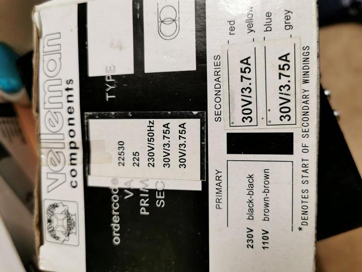 Transfo 2 X 30V/3.75A 225 VA 220 / 110 dispo 2, Hobby en Vrije tijd, Elektronica-componenten, Nieuw, Ophalen of Verzenden