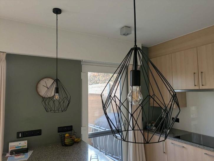 2 industriële hanglampen, Maison & Meubles, Lampes | Suspensions, Utilisé, Moins de 50 cm, Métal, Enlèvement