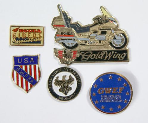 Pins-Moto_Honda_GWMCB_GWEF_GWRRA_Gold Wing Motor Club_5 pièc, Collections, Broches, Pins & Badges, Comme neuf, Insigne ou Pin's