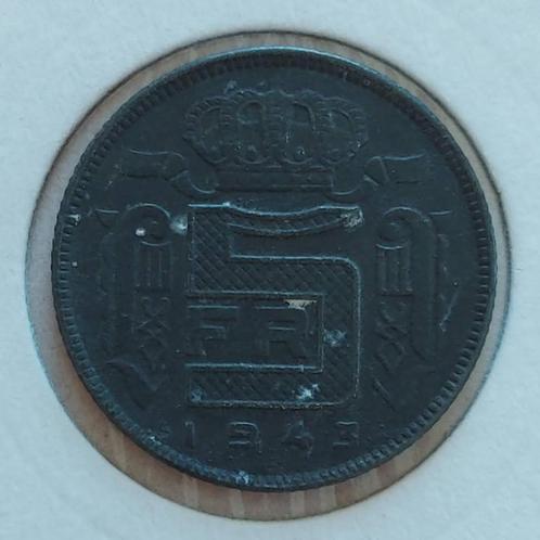 Belgium 1943 - 5 Frank FR - Leopold III - Morin 472 - ZFr, Timbres & Monnaies, Monnaies | Belgique, Monnaie en vrac, Envoi