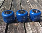 Set van 3 stuks blauw metaal uitgewerkte theelicht houders, Blauw, Ophalen of Verzenden, Zo goed als nieuw, Metaal