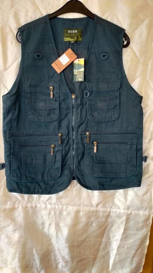 Nieuwe donkerblauwe cargo vest voor heren;rits;maat XXL., Kleding | Heren, Truien en Vesten, Nieuw, Overige maten, Blauw, Ophalen of Verzenden