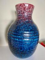Vintage Accolay vaas blauw wijnrood geribbeld gespikkeld gla, Ophalen of Verzenden
