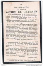 Bp. De Craemer Sophie. ° Oostcamp 1829 † Brugge 1907, Collections, Images pieuses & Faire-part, Enlèvement ou Envoi, Image pieuse