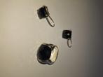 Zilveren ring en oorbellen met Onyx, Handtassen en Accessoires, Oorbellen, Ophalen, Zo goed als nieuw, Zwart, Zilver