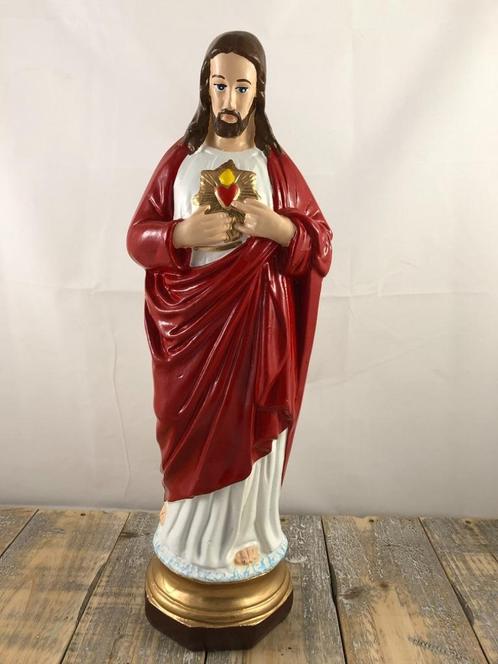 Jezus heilig hart beeld, in volle kleuren, Antiek en Kunst, Antiek | Religieuze voorwerpen, Ophalen of Verzenden