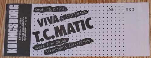 T.C. Matic concertticket Stockholm 1984 billet concert Arno, Verzamelen, Muziek, Artiesten en Beroemdheden, Gebruikt, Overige typen