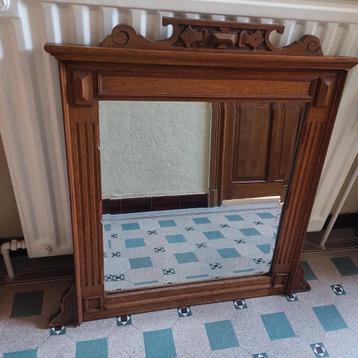 Ancien miroir biseauté avec cadre en chêne massif  beschikbaar voor biedingen