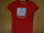 t-shirt rood met klok maat 134-140, Kinderen en Baby's, Kinderkleding | Maat 134, Meisje, Gebruikt, Ophalen of Verzenden, Shirt of Longsleeve