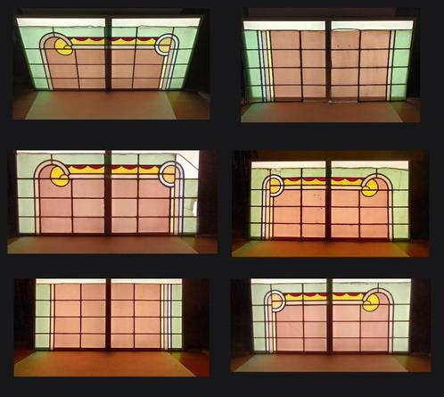 6 grote glas in lood ramen '40s-'50s - SOLDEN!, Antiek en Kunst, Antiek | Glaswerk en Kristal, Ophalen