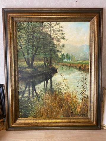 Schilderij olie op canvas in prachtige lijst beschikbaar voor biedingen