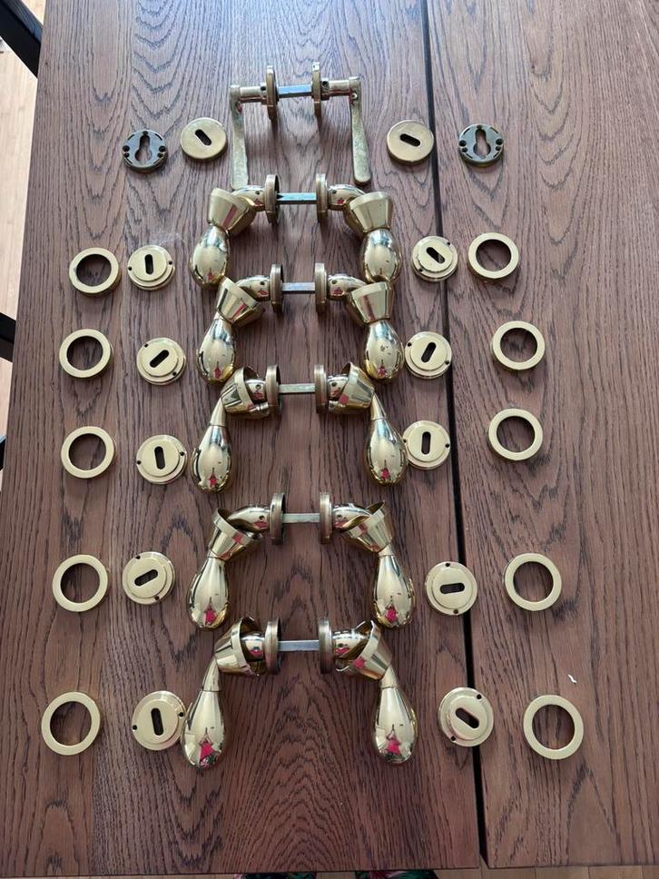 Lot de 5 paires de poignées de porte vintage – Métal doré, Doe-het-zelf en Bouw, IJzerwaren en Bevestigingsmiddelen, Gebruikt