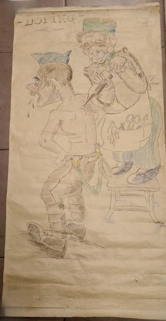 Dessin humoristique original Dopping militaire ww2 (rare), Verzamelen, Militaria | Tweede Wereldoorlog, Landmacht, Overige typen
