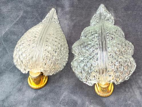 2 vintage Italiaanse(Murano) design leaf wandlampen, Huis en Inrichting, Lampen | Wandlampen, Gebruikt, Glas, Ophalen of Verzenden