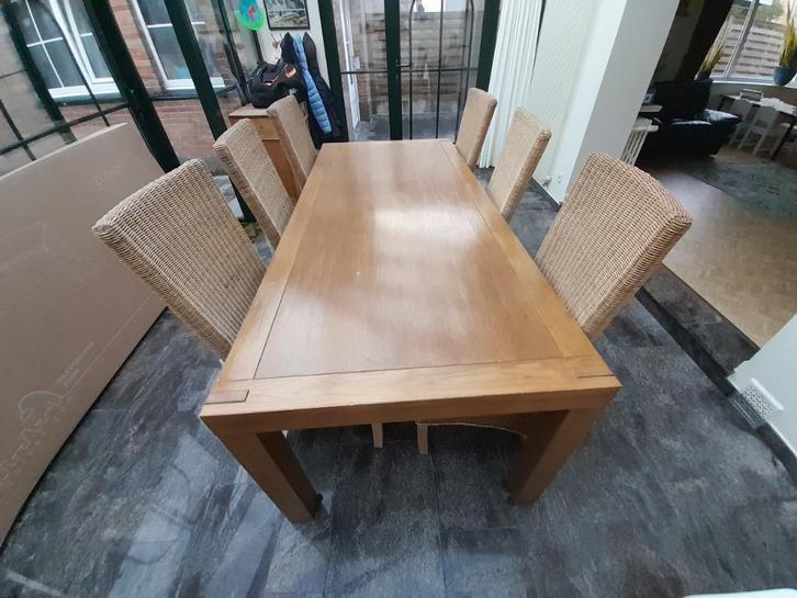 Eettafel met 6 stoelen, Huis en Inrichting, Tafels | Eettafels, Gebruikt, 200 cm of meer, Vijf personen of meer, Rechthoekig, Ophalen