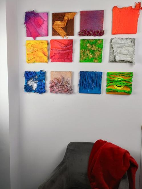 Mozaïek van 12 schilderijen, Antiek en Kunst, Kunst | Schilderijen | Abstract, Ophalen of Verzenden