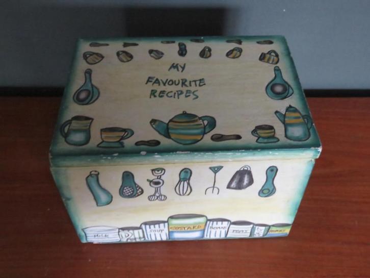 Houten receptendoos met verdelers, Antiek en Kunst, Curiosa en Brocante, Ophalen of Verzenden