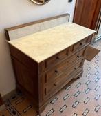 Commode ancienne en chêne massif avec plateau en marbre, Ophalen, Gebruikt, Eikenhout, 3 of 4 laden