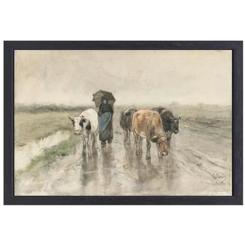 Een boerin met koeien op een landweg in de regen - Anton Mau, Huis en Inrichting, Woonaccessoires | Wanddecoraties, Nieuw, Verzenden