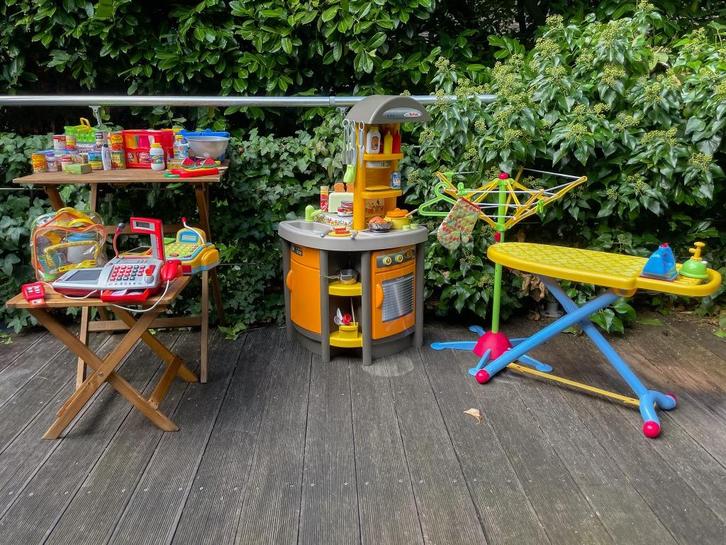 Speelgoed keuken + winkelset + strijkplank (grote set), Kinderen en Baby's, Speelgoed | Speelkeukens, Zo goed als nieuw, Speelkeuken