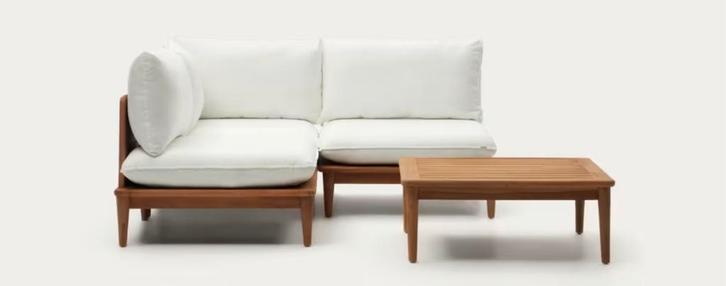 Loungeset teak incl kussens en tafel, Tuin en Terras, Tuinsets en Loungesets, Nieuw, Loungeset, Teakhout, 6 zitplaatsen, Bank