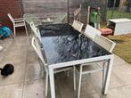 Gratis terrastafel 220x90cm met 5 stoelen - zelf af te halen, Ophalen, 5 zitplaatsen, Gebruikt, Aluminium