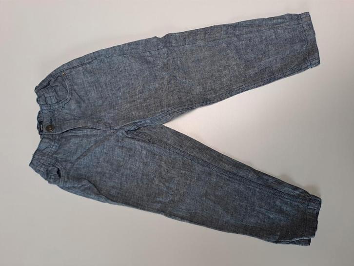 Mt 98-107 Blauwe gemeleerde linnen broek, Kinderen en Baby's, Kinderkleding | Maat 104, Gebruikt, Jongen, Broek, Ophalen of Verzenden