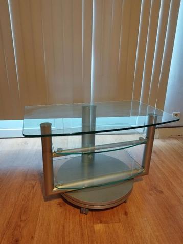 Table en verre salon/TV + système de rotation 360