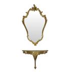 Vergulde Rococo Stijl Spiegel Met Console Acanthus Frankrijk, Antiek en Kunst, Ophalen of Verzenden, Overige vormen, 50 tot 100 cm