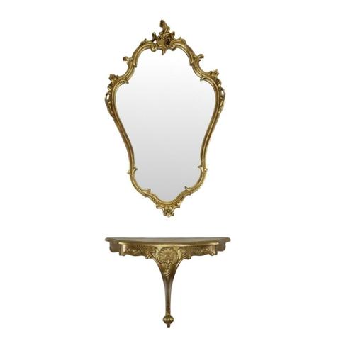 Vergulde Rococo Stijl Spiegel Met Console Acanthus Frankrijk, Antiek en Kunst, Antiek | Spiegels, 50 tot 100 cm, Minder dan 100 cm