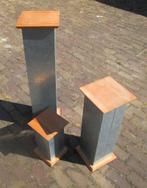 3 retro Piedestallen / Plantentafels in metaal en hout, Ophalen of Verzenden, Huis en Inrichting