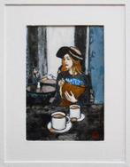 Peinture « Au café », Antiquités & Art, Art | Peinture | Moderne, Envoi
