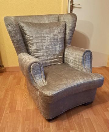 Antiek fauteuil/zetel Bergère, hergestoffeerd, velours grijs
