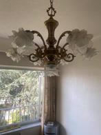 Kroonluchter messing met 7 Roosvormige lampen, Antiek en Kunst, Ophalen of Verzenden