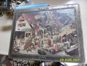 étain DBF, boîte en fer blanc dessin du bord de Brueghel en, Enlèvement ou Envoi, Utilisé, Biscuits, Autres marques