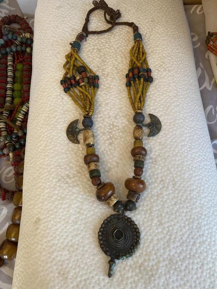 Vintage Tibetaans 'bronze' sjamaanspiegel ketting, Huis en Inrichting, Woonaccessoires | Boeddhabeelden, Gebruikt, Ophalen of Verzenden