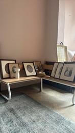 Houten lage hoekbank met metalen onderstel, Huis en Inrichting, Ophalen, Gebruikt, Hout