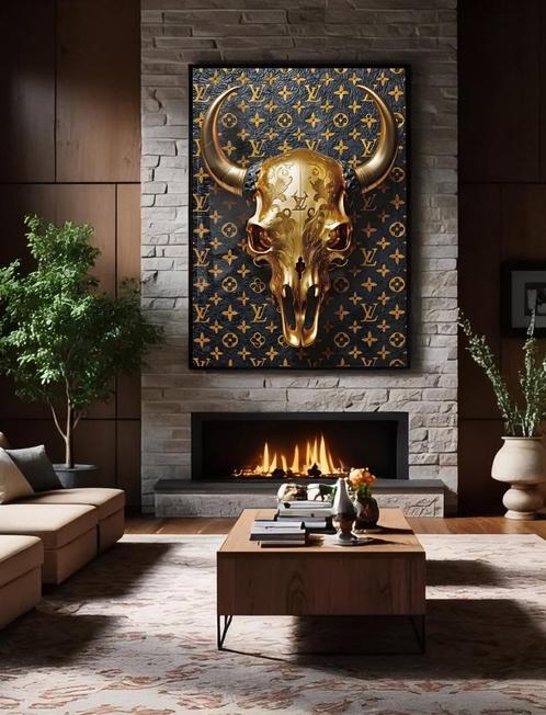 Uniek XXL Glasschilderij | Golden Louis V Skull - 6 sizes, Huis en Inrichting, Woonaccessoires | Schilderijen, Tekeningen en Foto's