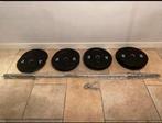 Fitness gewichten + halterstang, Sport en Fitness, Fitnessmaterialen, Ophalen, Zo goed als nieuw, Benen, Halterschijven